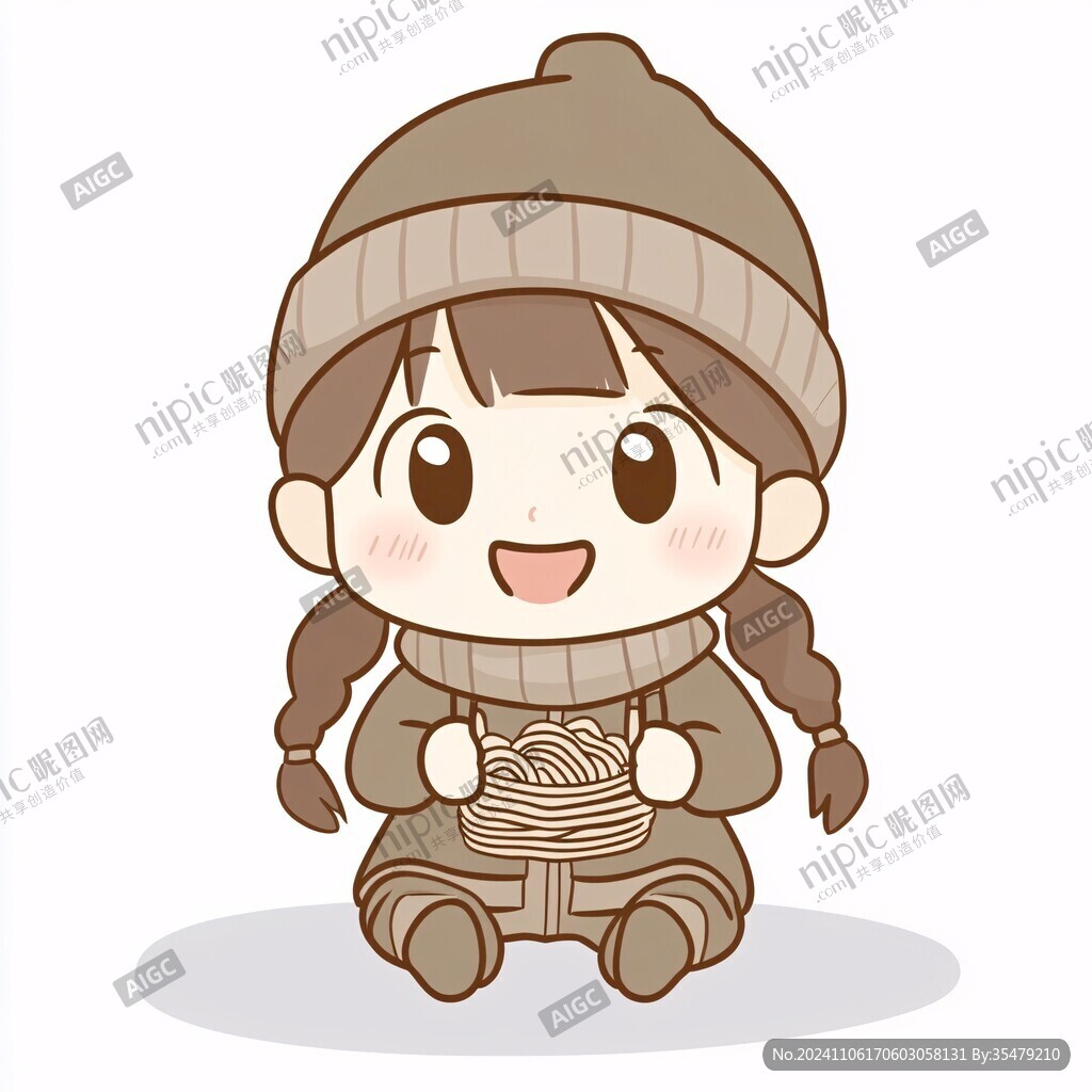 卡通麻花辮小女孩