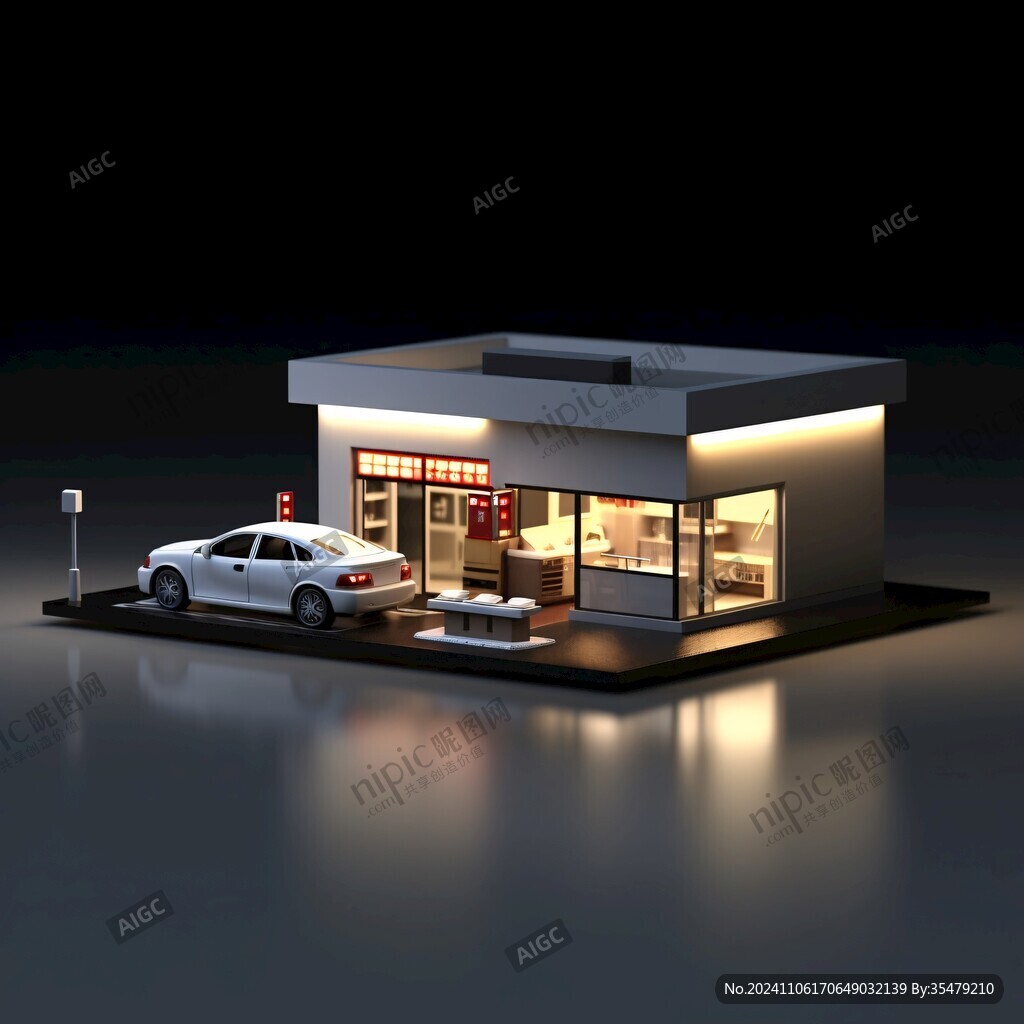 3d汽修店門面模型