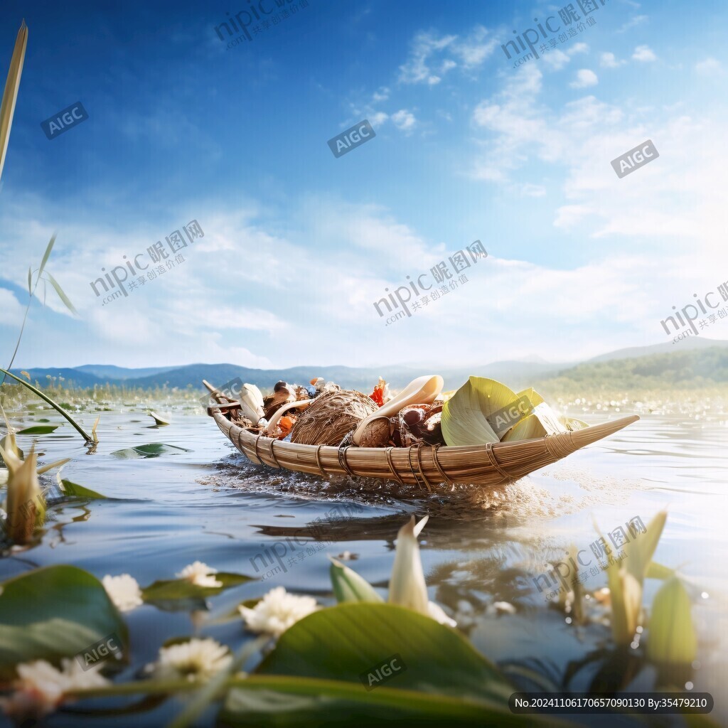 小船荷花藍(lán)天