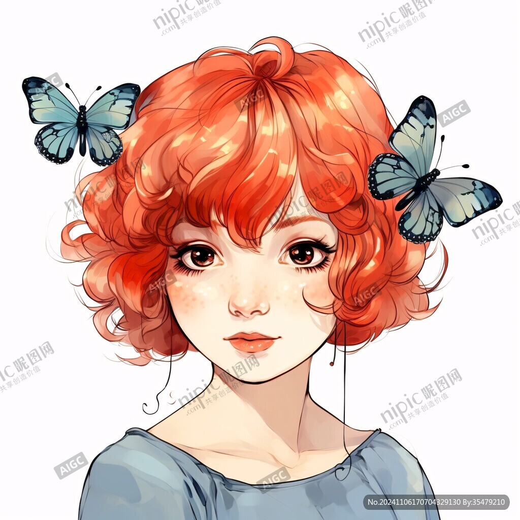 插畫女孩與蝶