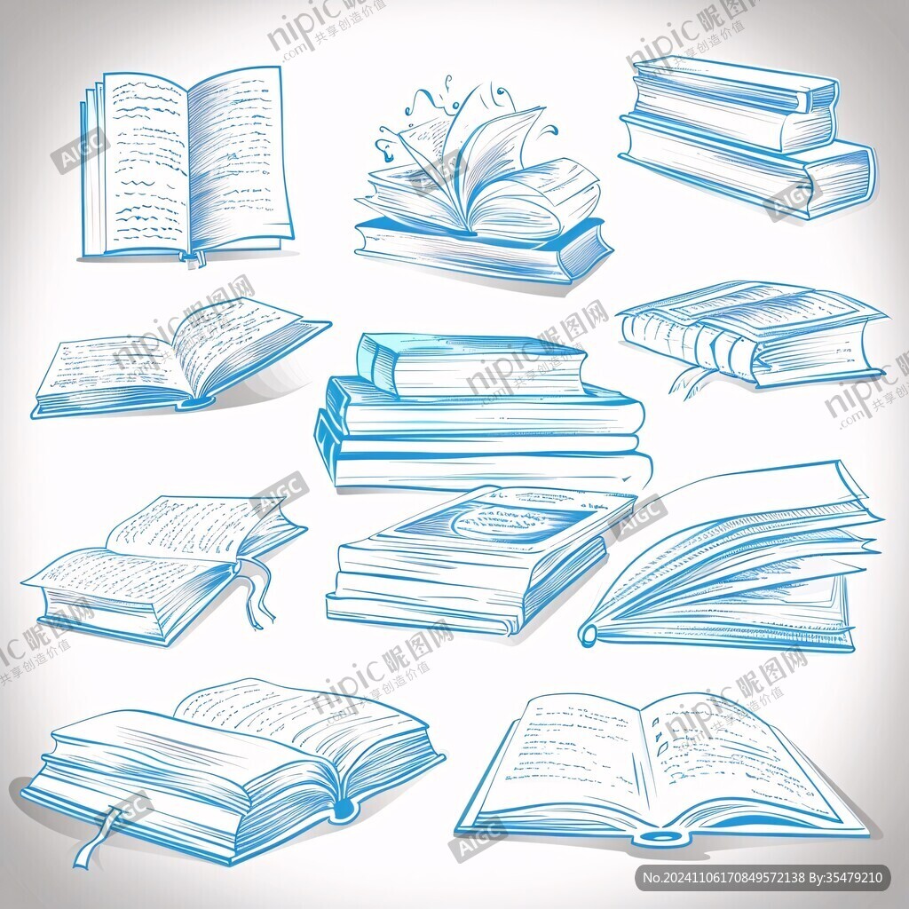 手繪素描書本圖書素材