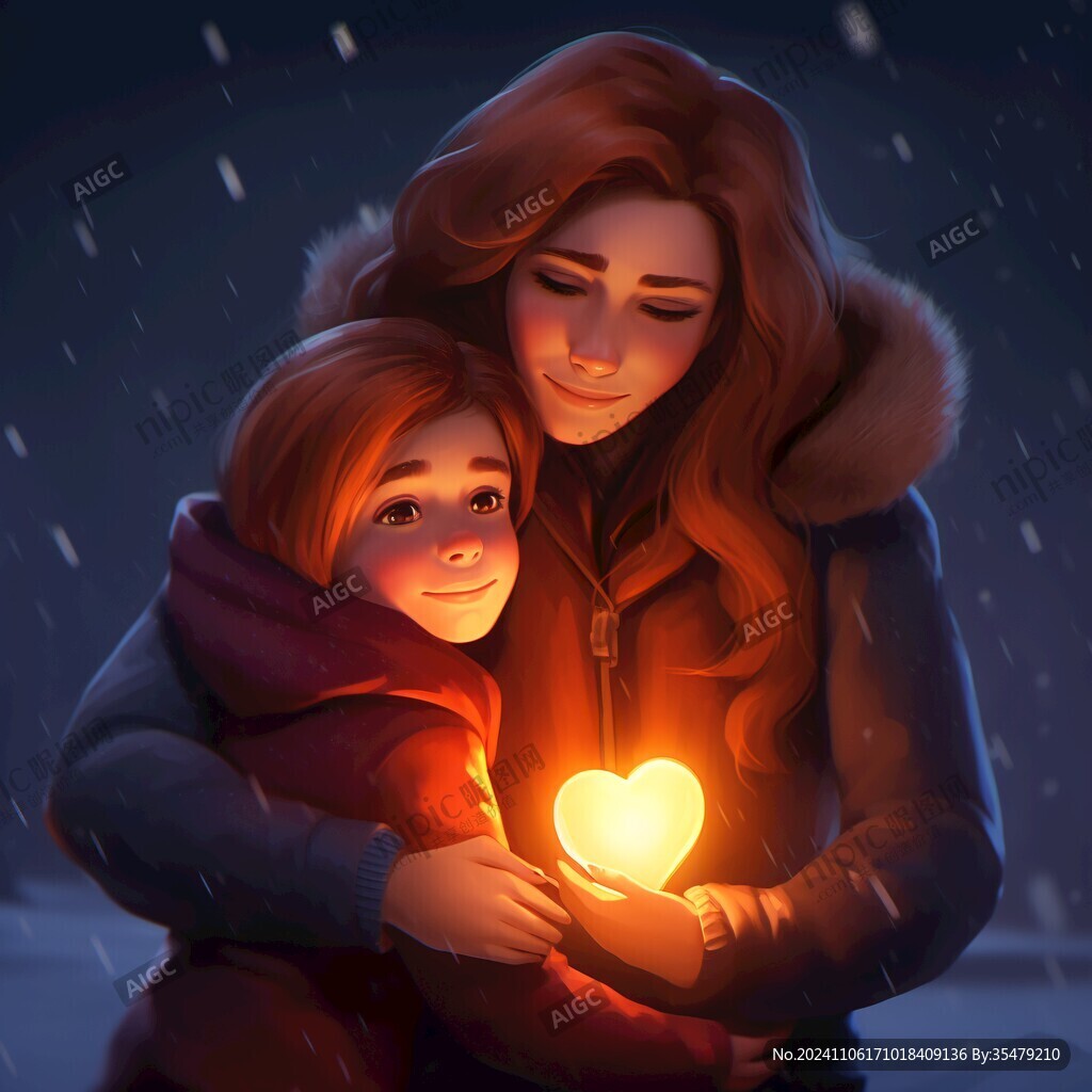 母女擁抱插畫