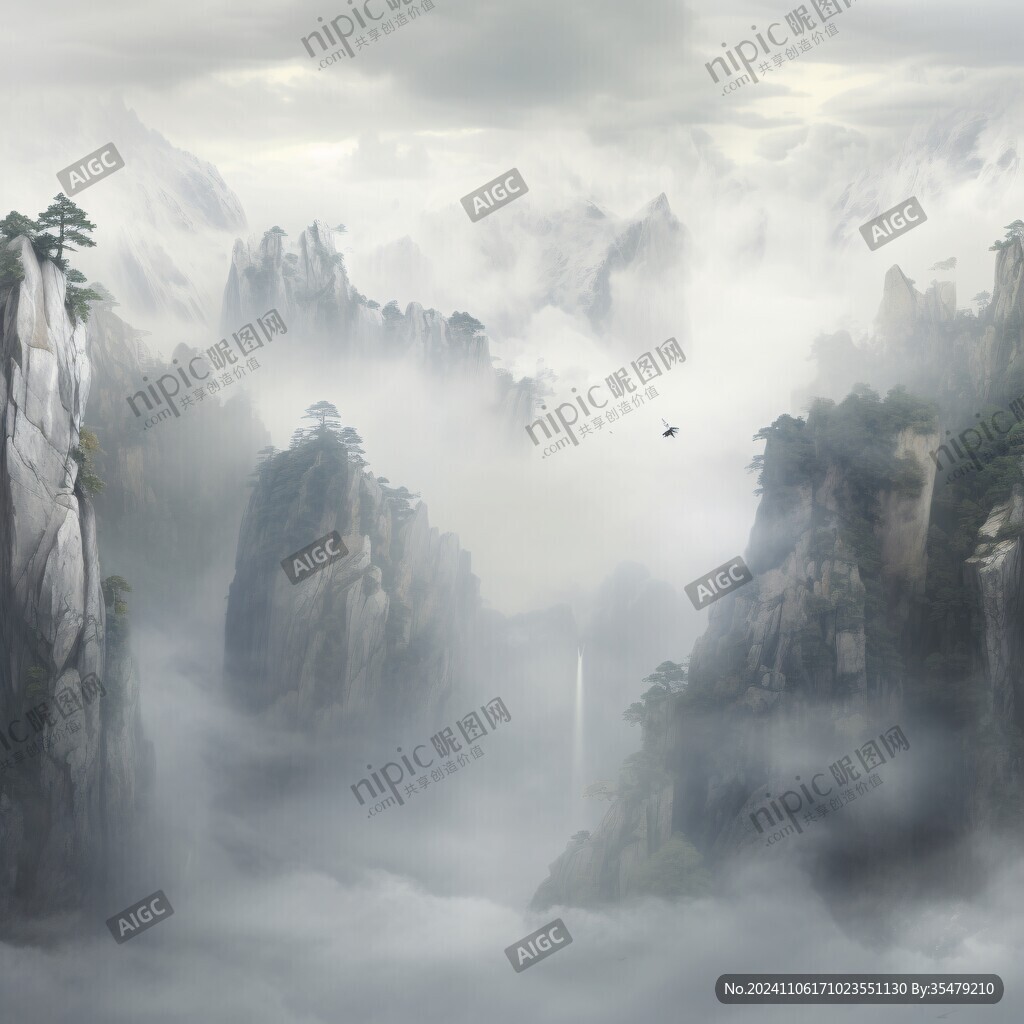 禪意山水山峰云霧風景