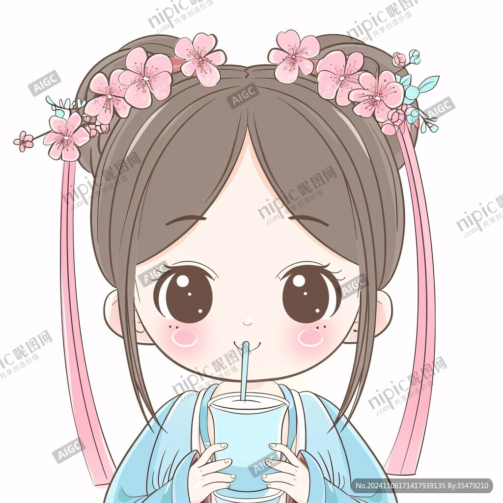 喝奶茶卡通女孩