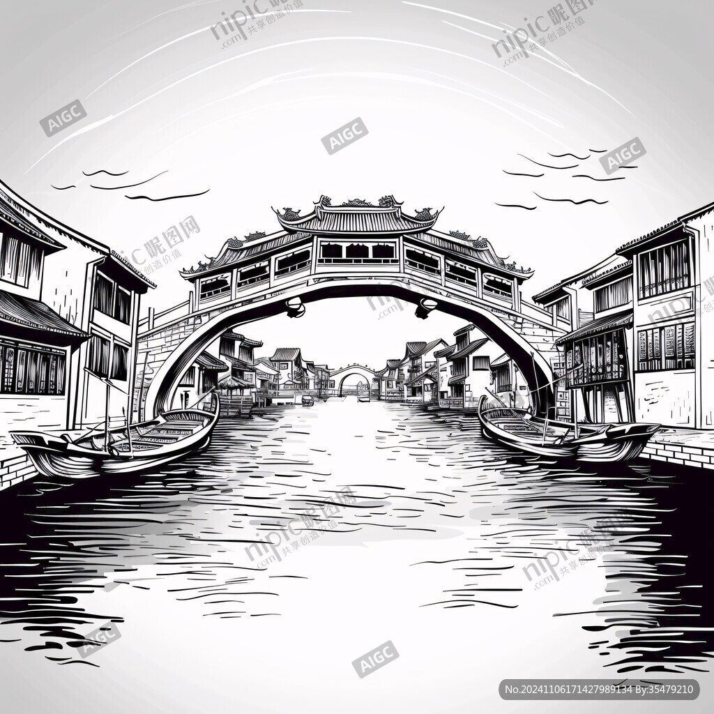 手繪千燈古鎮(zhèn)