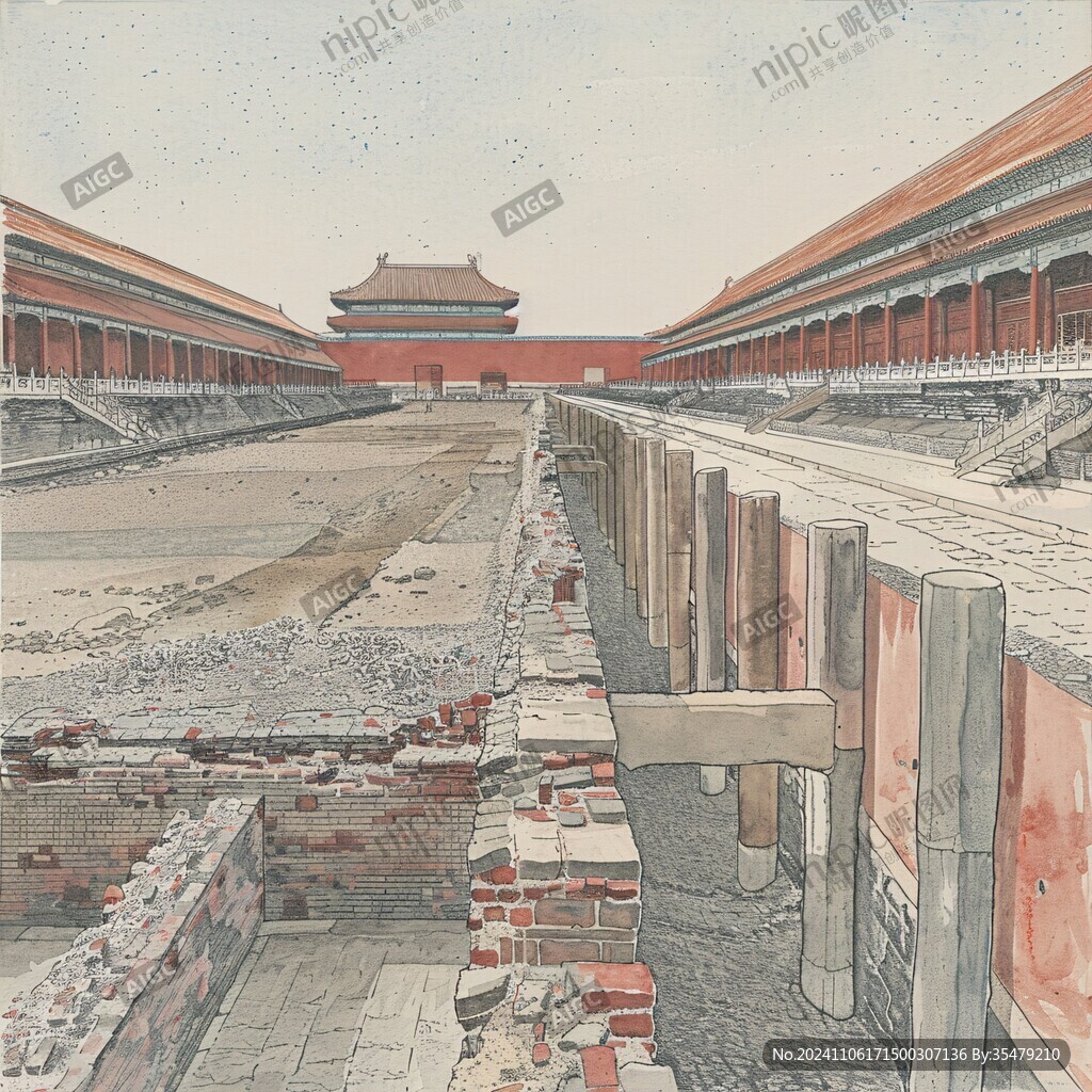 故宮午門立面插畫圖