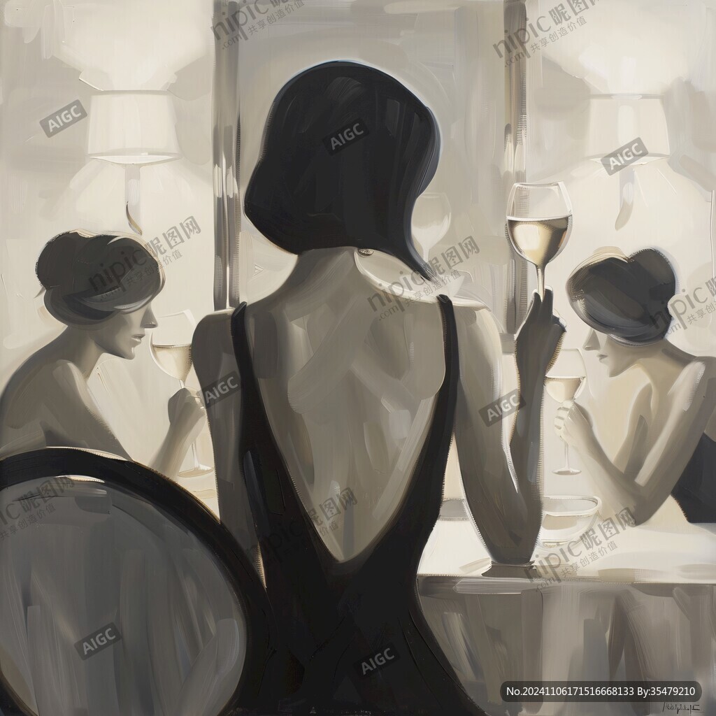 紅酒女人插畫