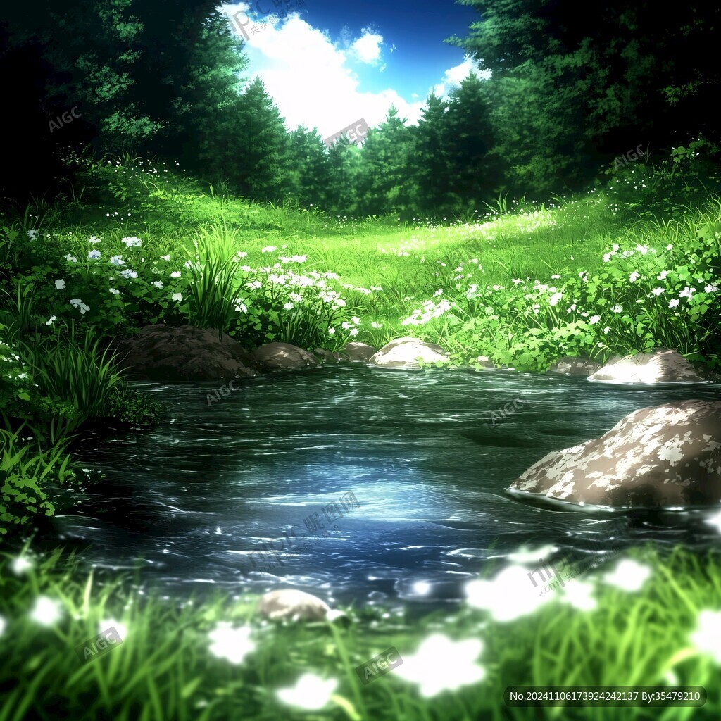 陽光草地溪流