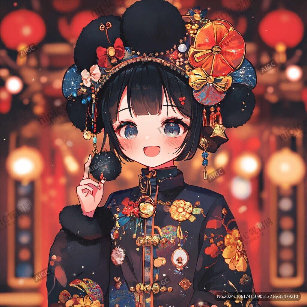 古風(fēng)漢服q版女孩過(guò)年