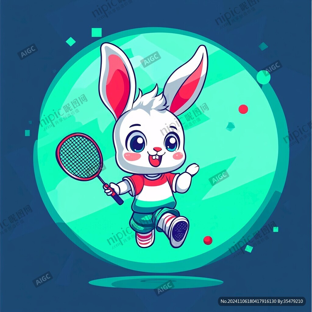 萌兔打網球插畫