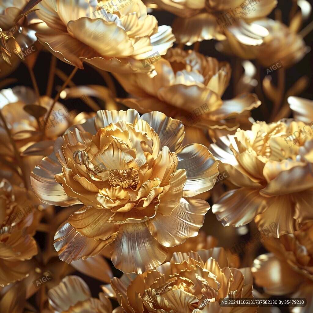 3d浮雕金屬牡丹花