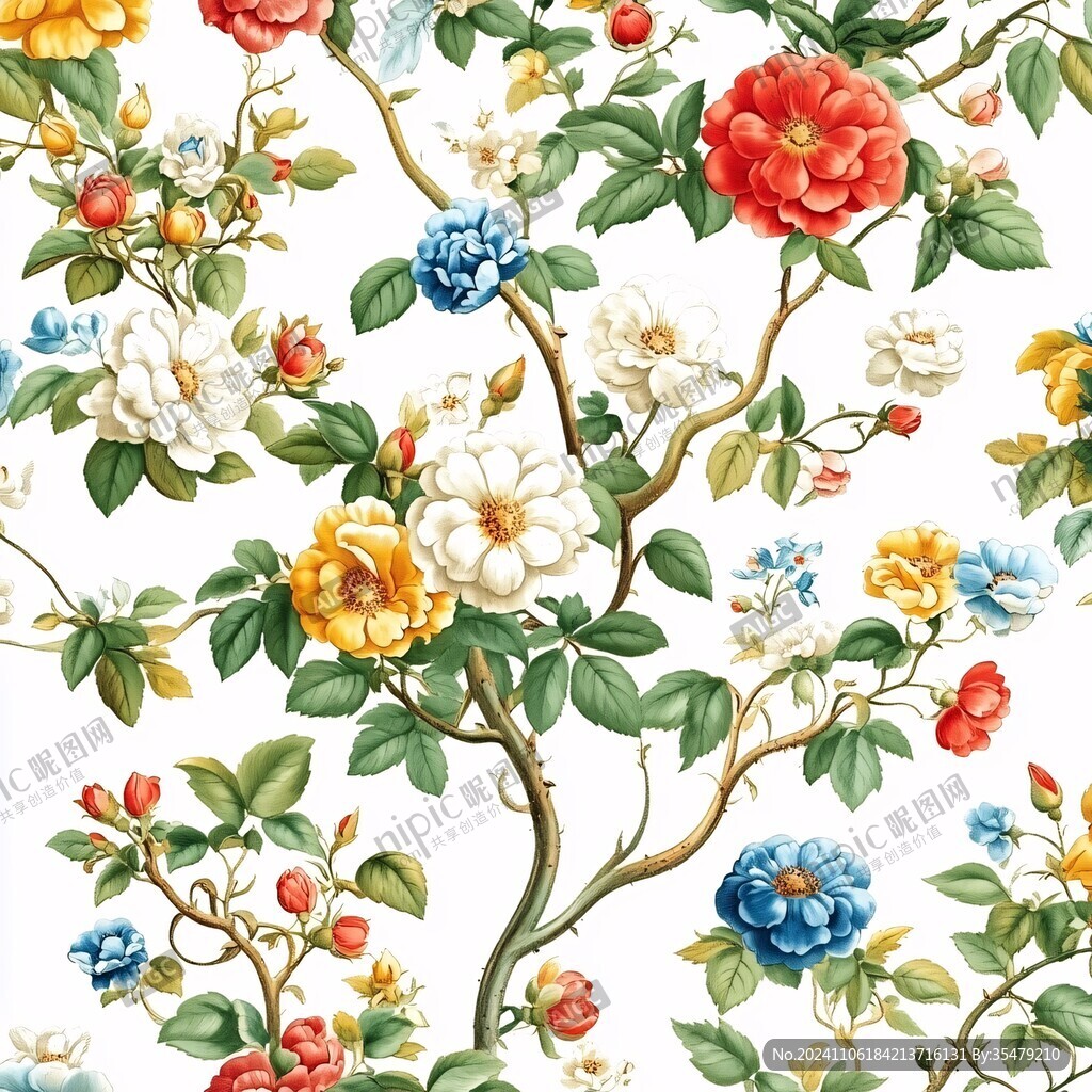 花鳥牡丹花鳥碎花