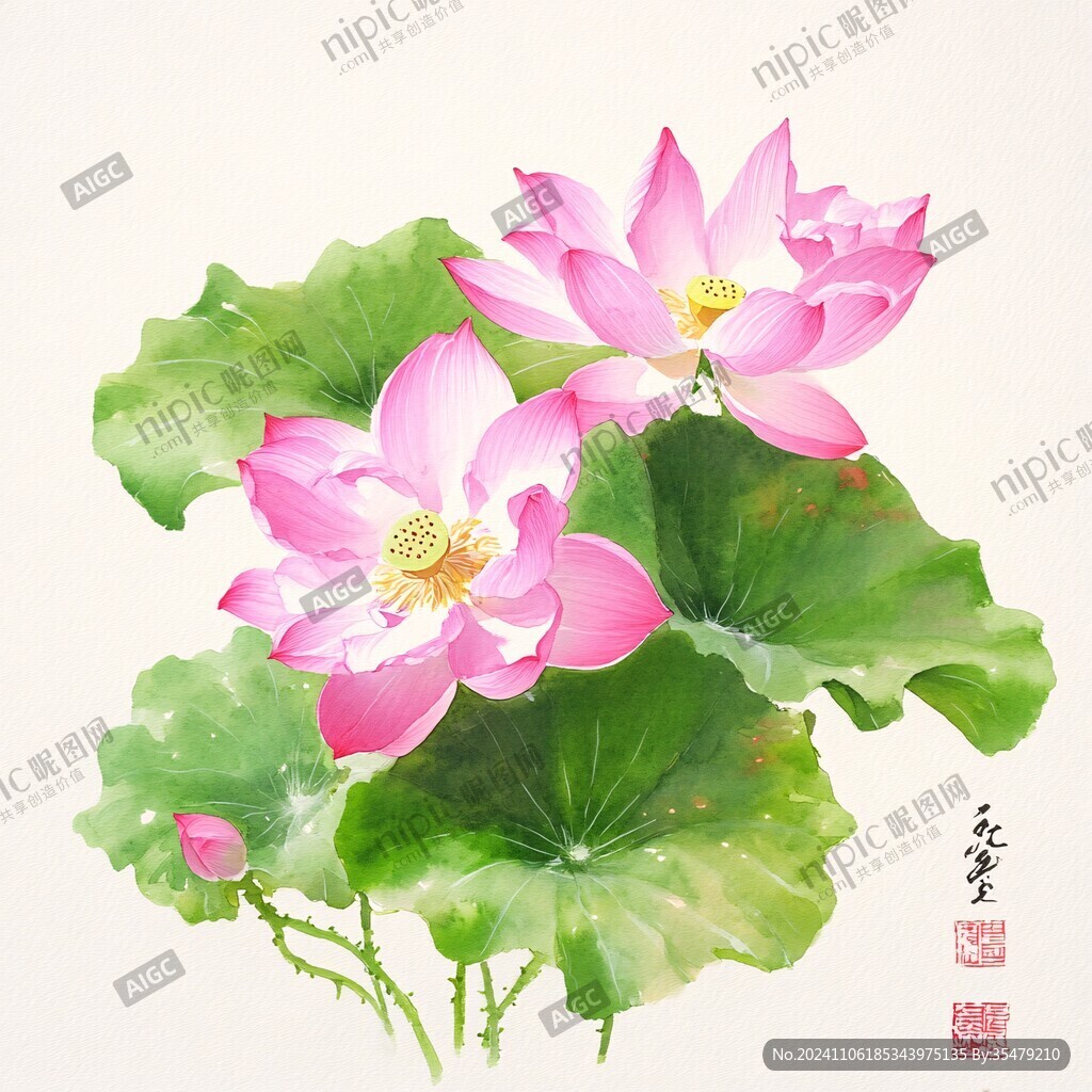 手繪并蒂蓮