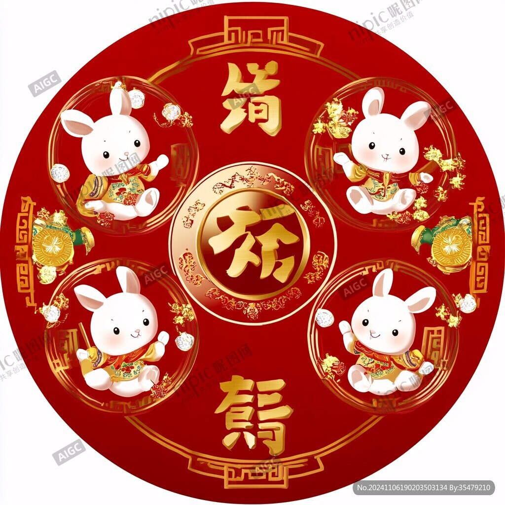 兔年圓形底紋裝飾