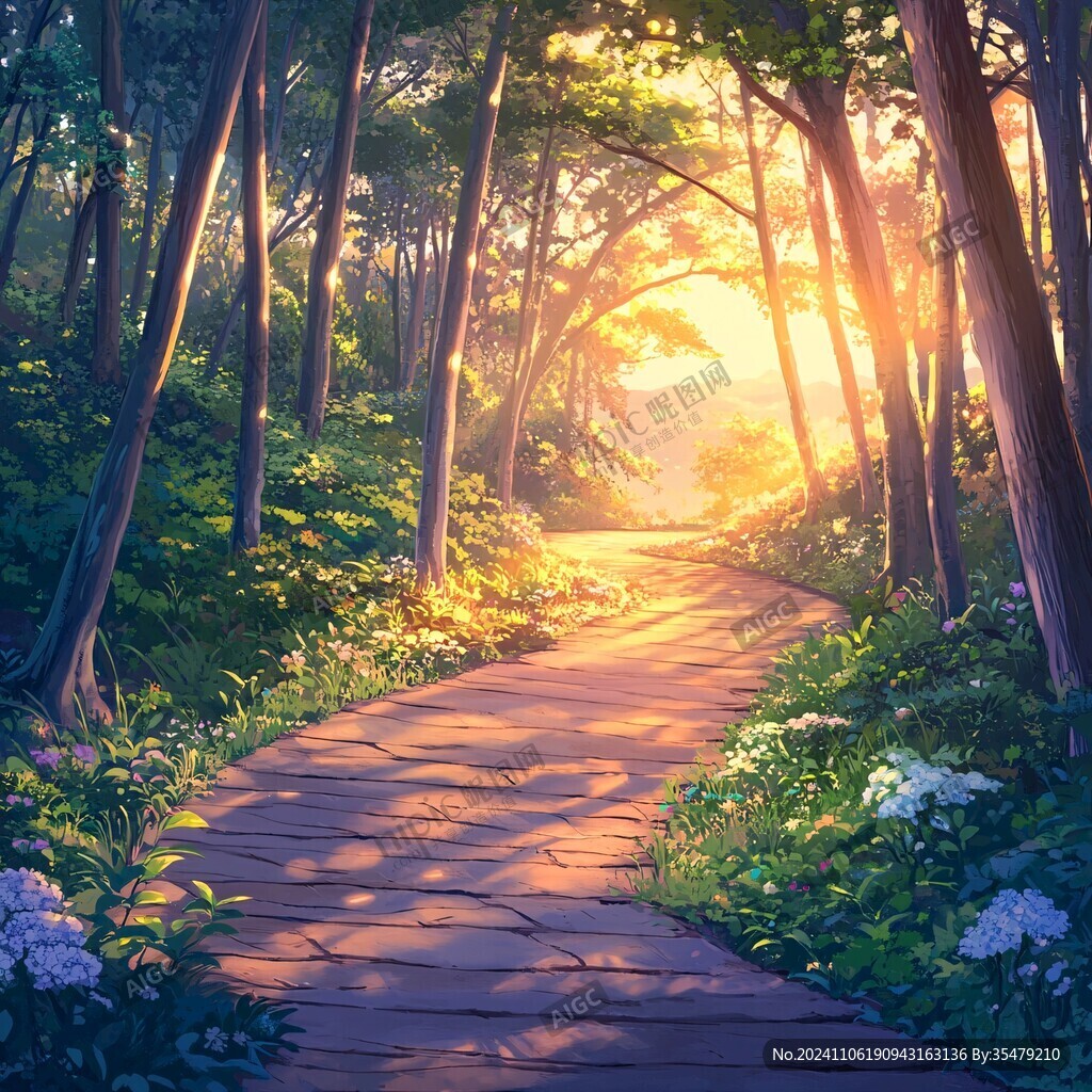 夕陽(yáng)下的林中小路