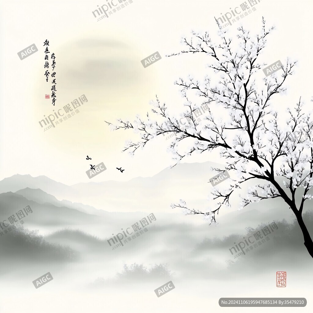 月夜水墨畫