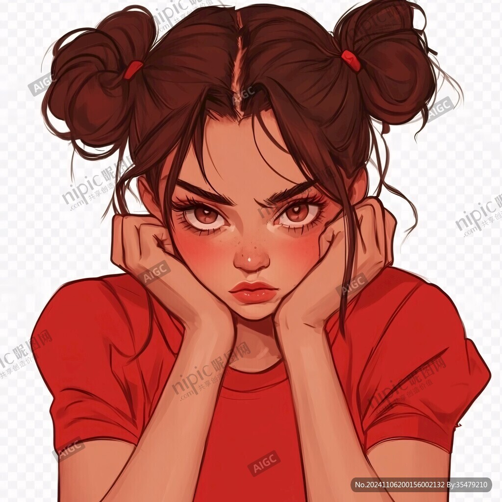 半丸子頭女孩插畫