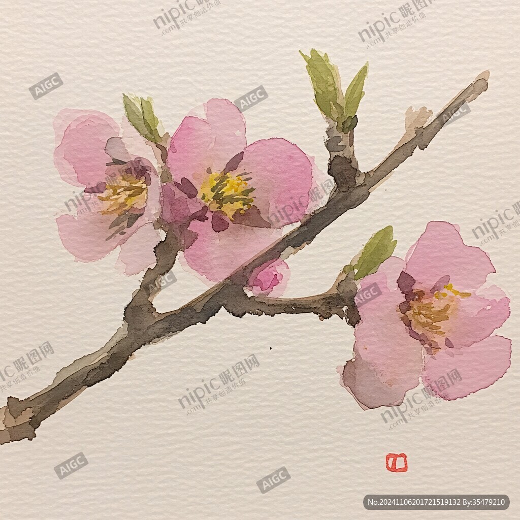 工筆水點桃花