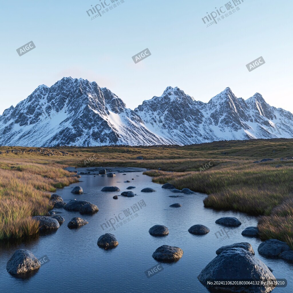 雪山河流濕地草壁紙