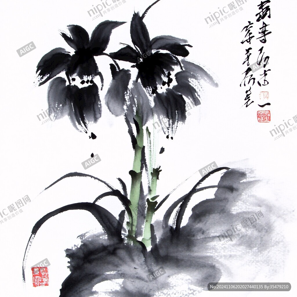 水墨野百合