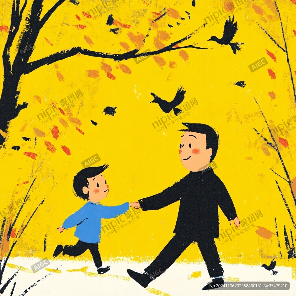 父子親情溫馨插畫