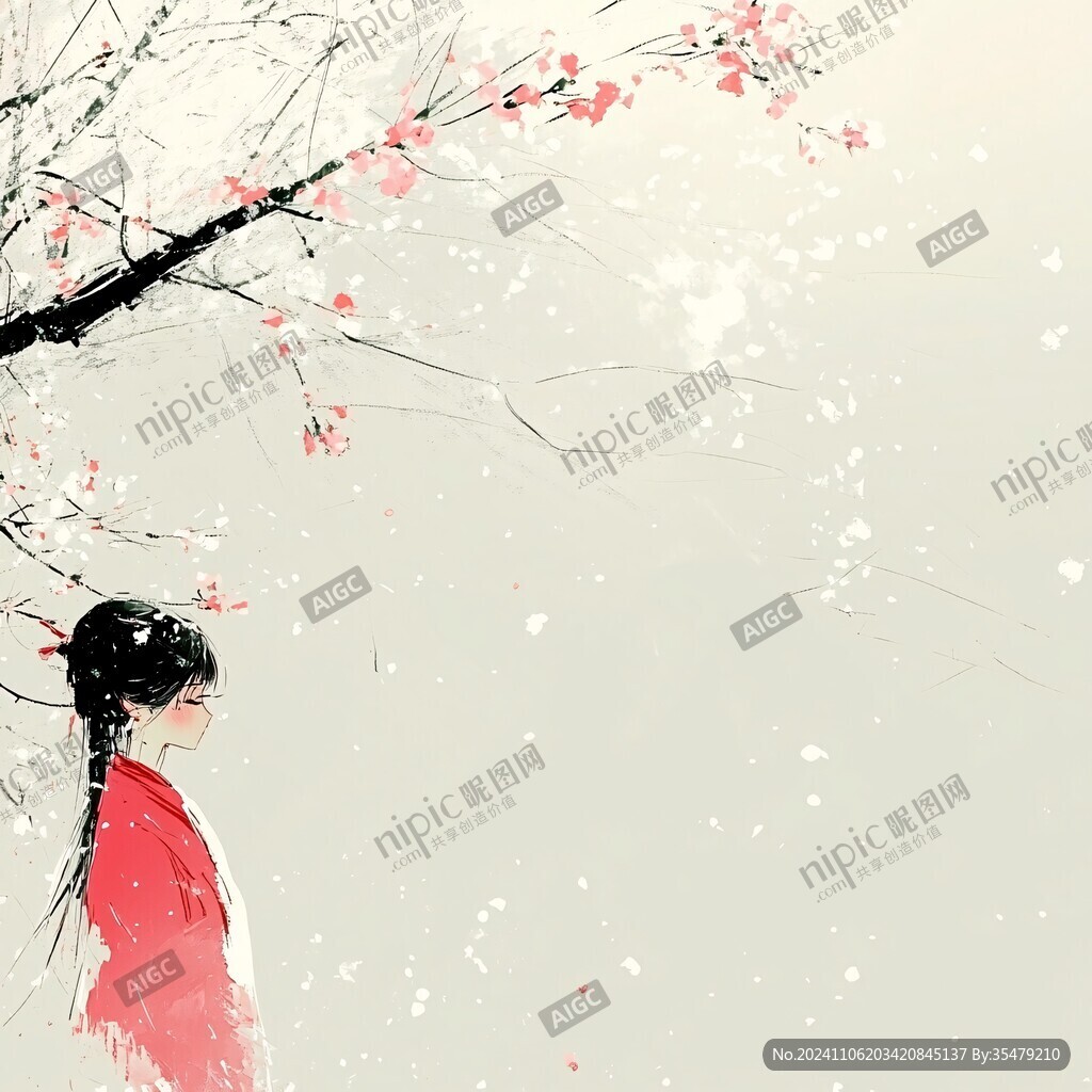 冰雪紅梅插畫