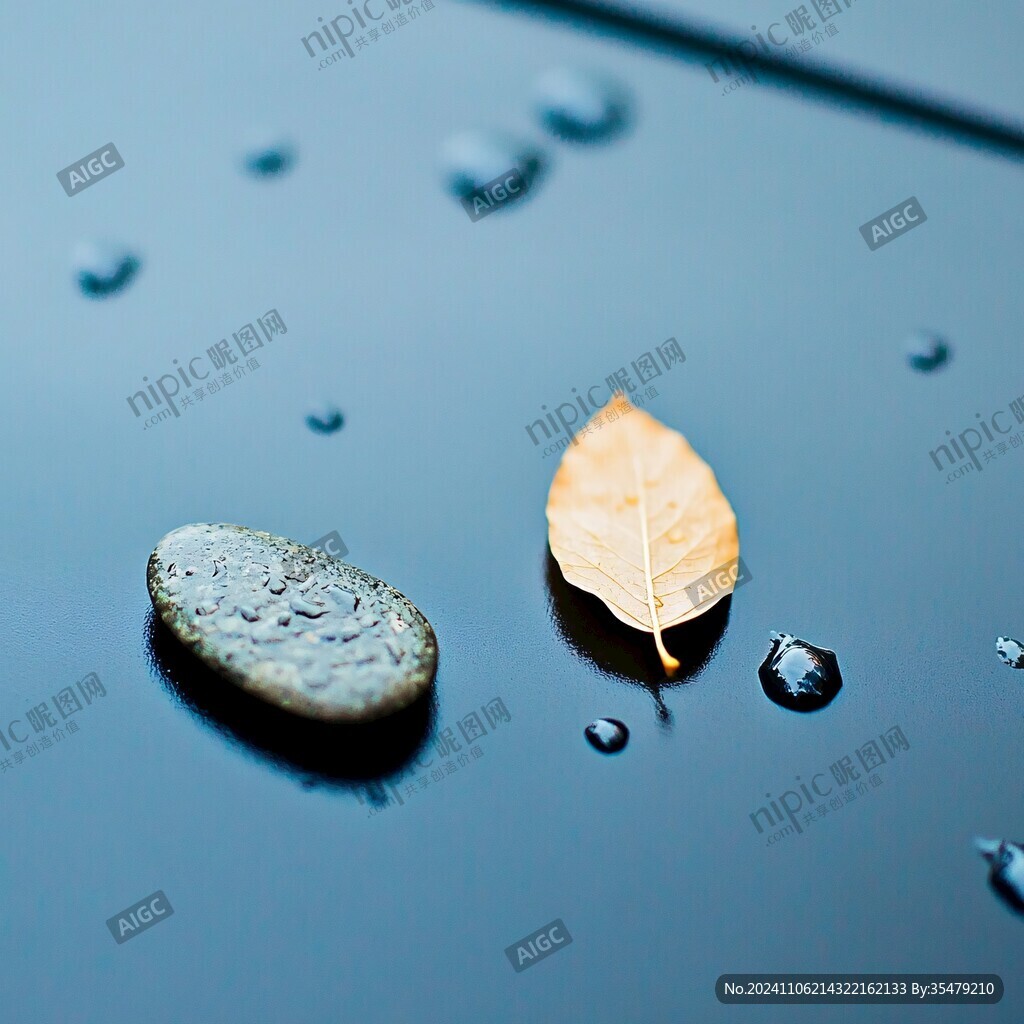 一片帶水珠落葉
