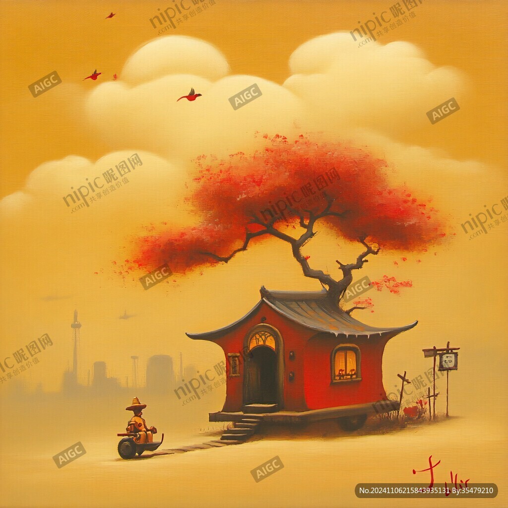 亭臺樓閣意境插畫
