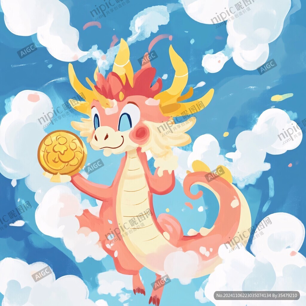 拿元寶的龍插畫