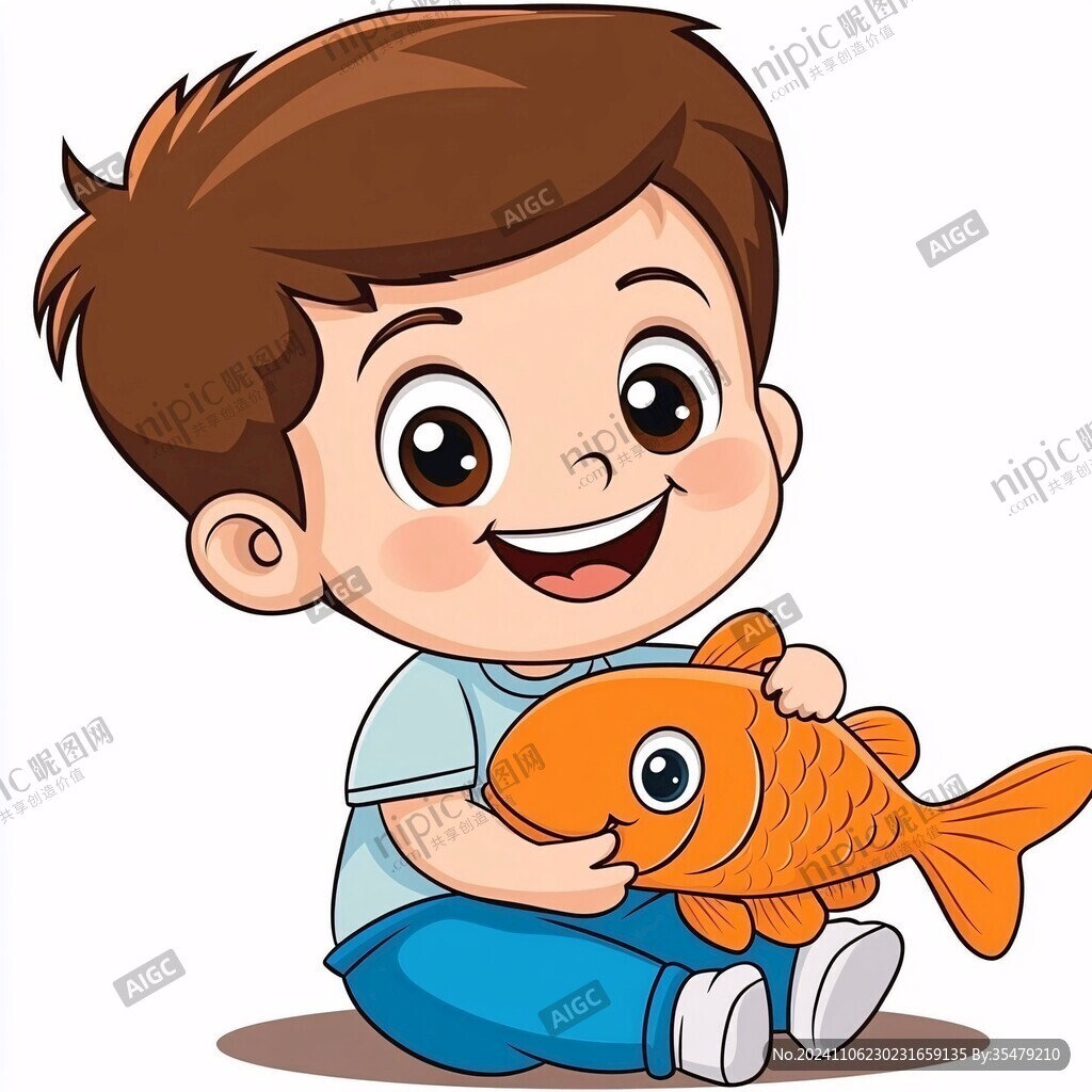 捧著魚(yú)的小孩