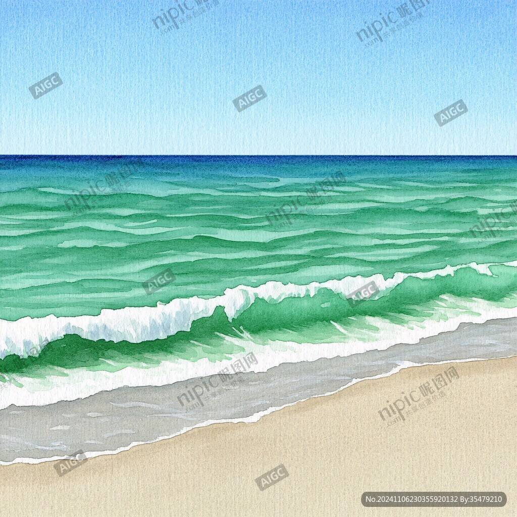 手繪大海沙灘插畫