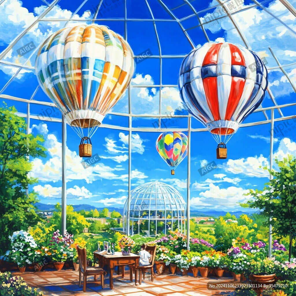 熱氣球插畫場景