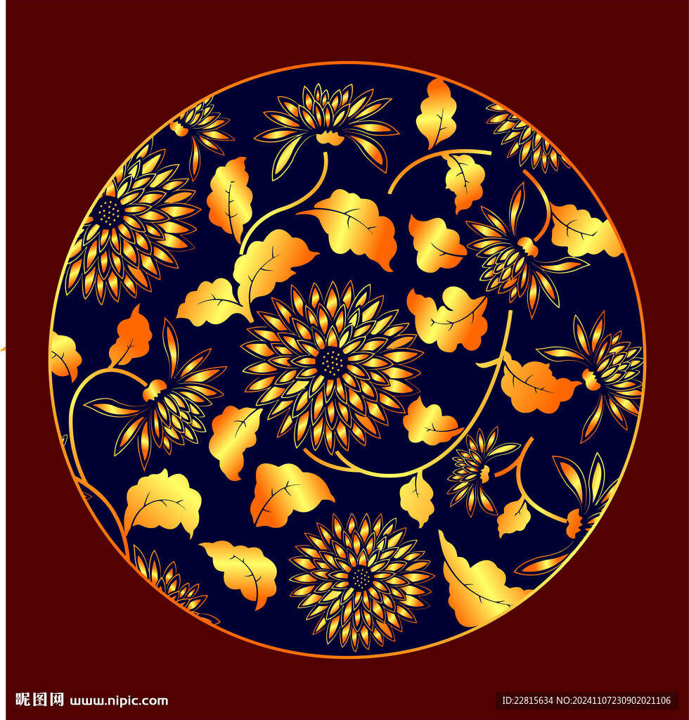 矢量燙金色菊花團(tuán)紋樣