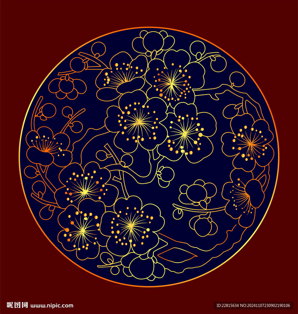 矢量燙金色梅花團(tuán)紋樣
