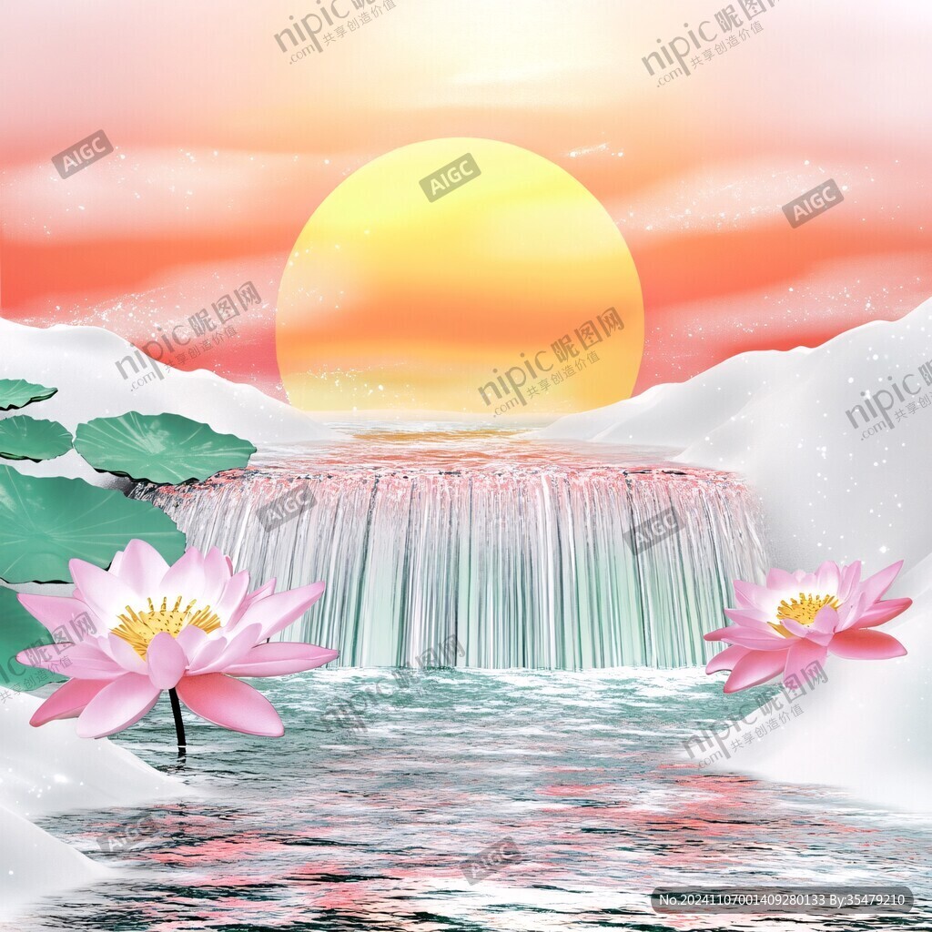 荷花裝飾山水畫(huà)