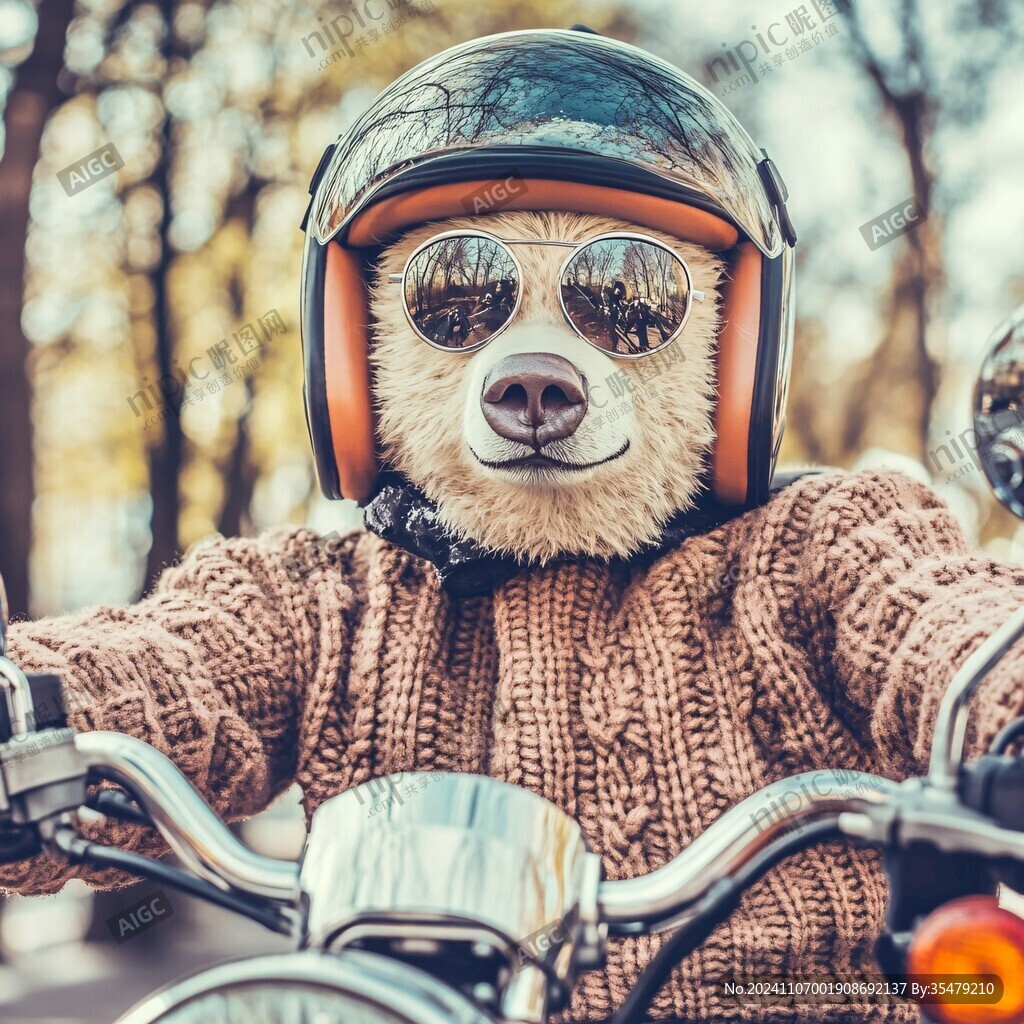 騎摩托車的小熊