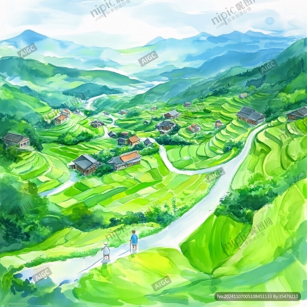 水稻梯田插畫(huà)