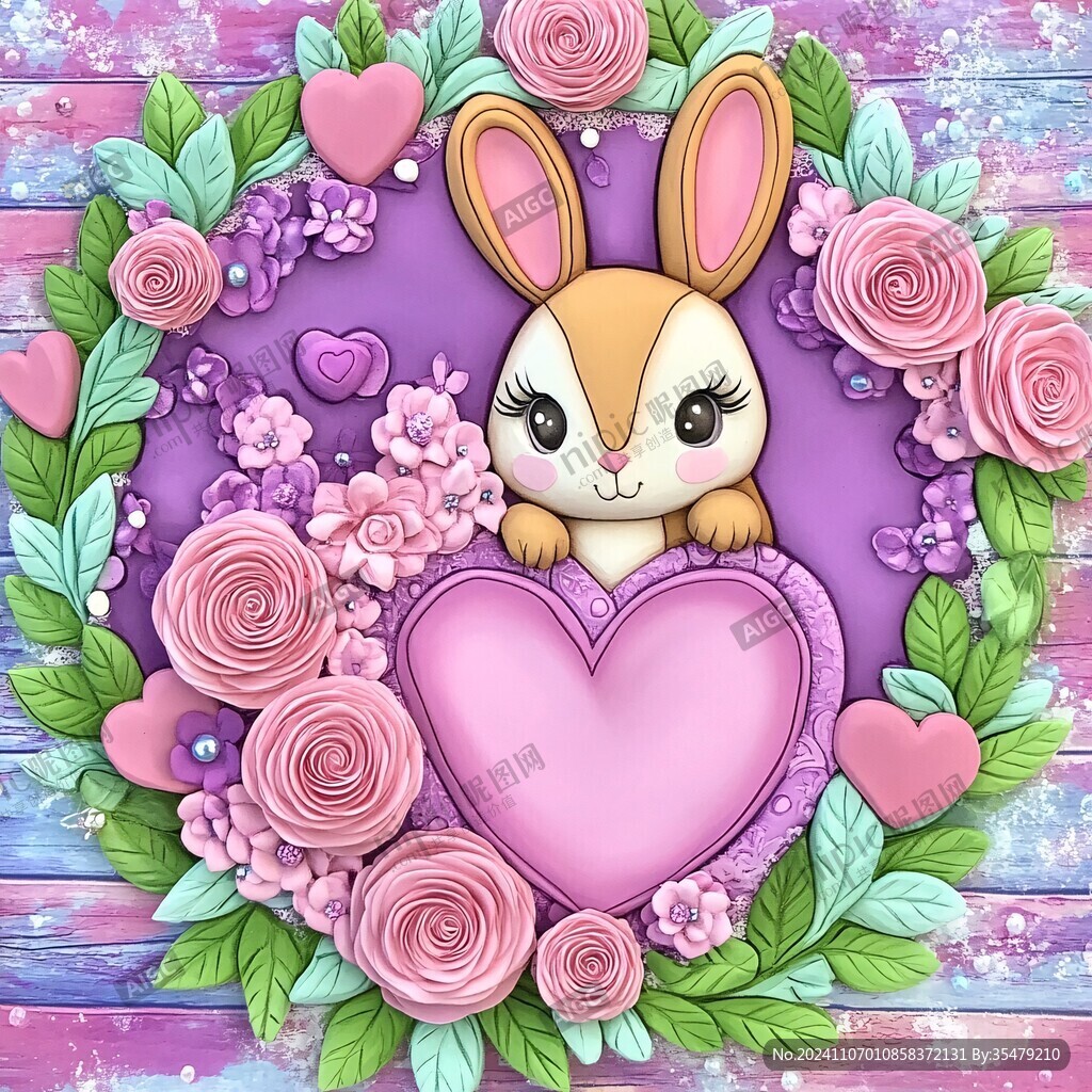 玫瑰兔子愛心插畫