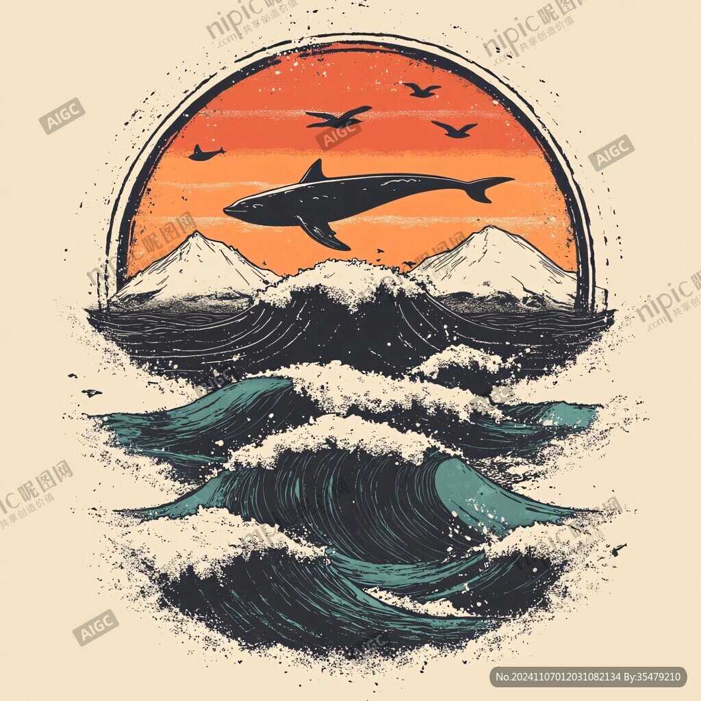 古風海浪包裝插畫