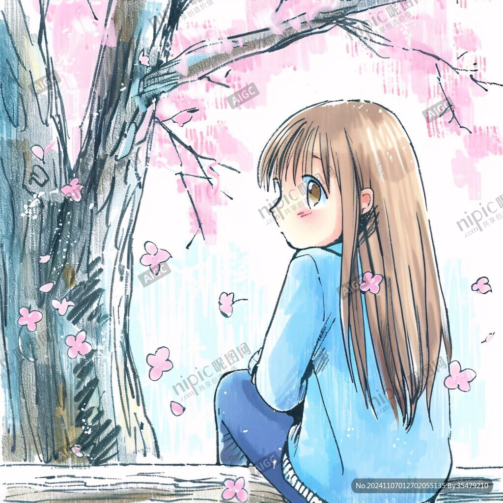 櫻花樹下的少女