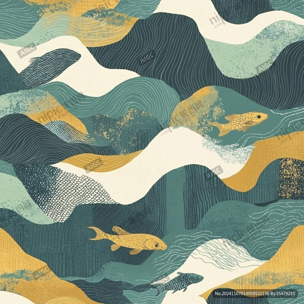 線條色塊魚