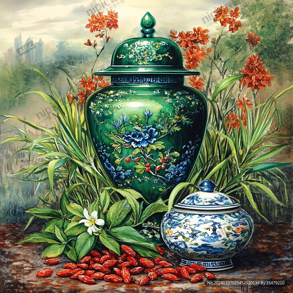 風景畫花瓶