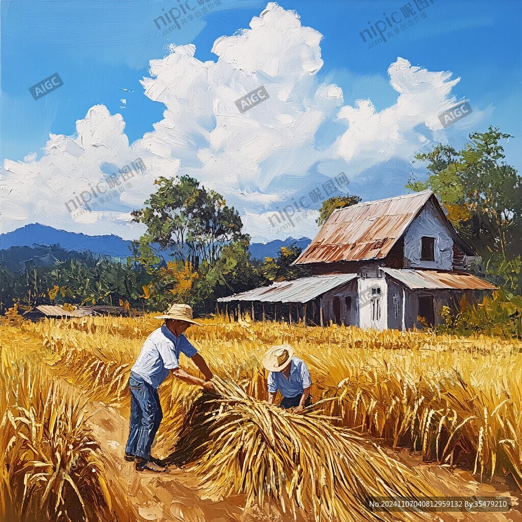 收麥子插畫