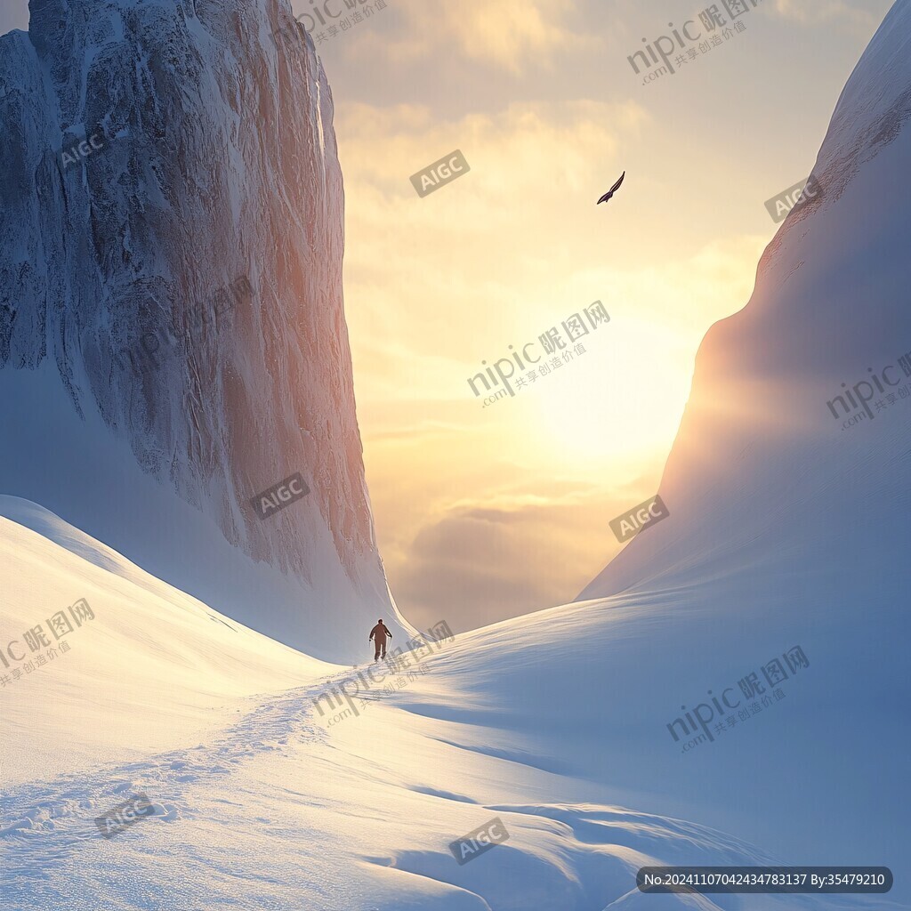 冬季戶外登山雪景