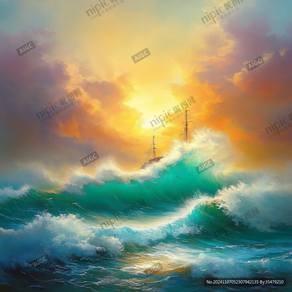 海上落日插畫