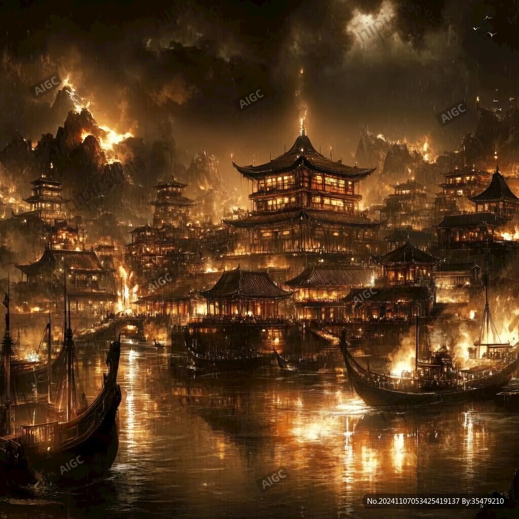 玄幻古鎮(zhèn)夜景