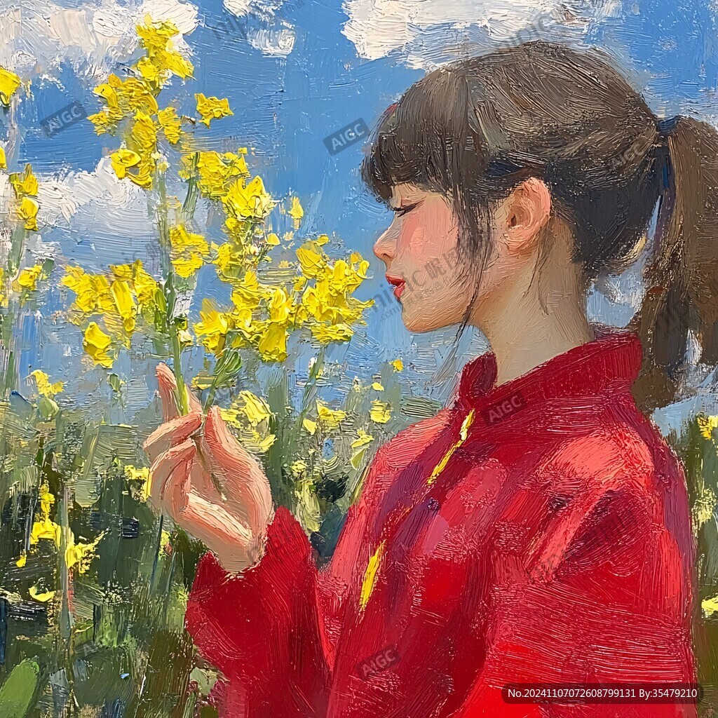 油菜花里的少女