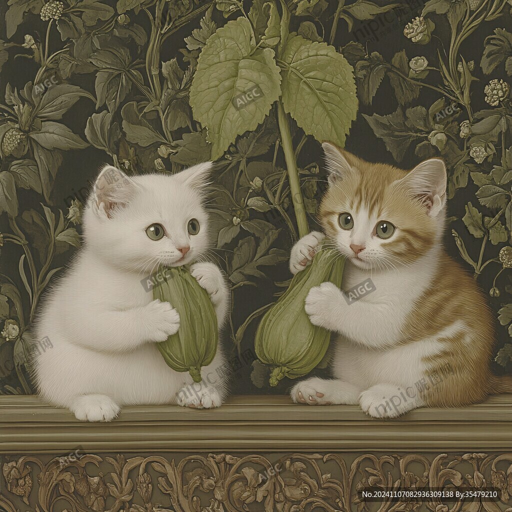 花園里的貓咪插畫