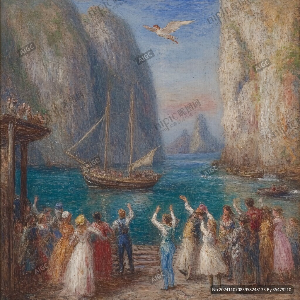 揚帆踏浪油畫