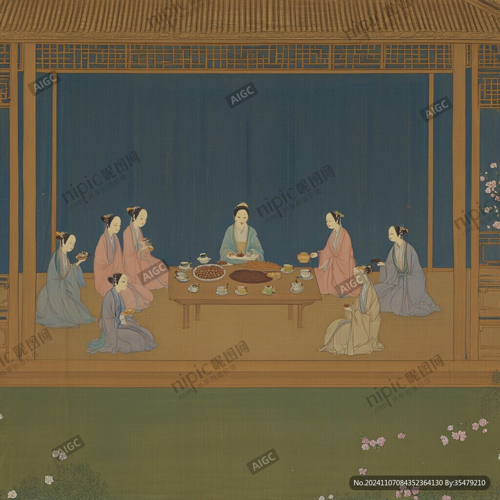 古人喝茶微場(chǎng)景